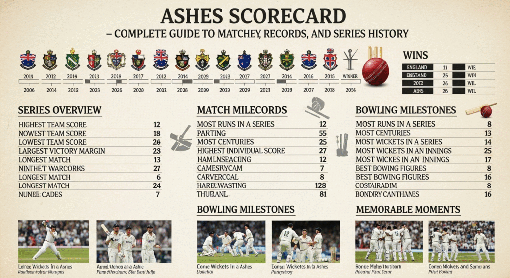 Ashes Scorecard – Complete Guide to Matches, Records, and Series History Ashes Scorecard